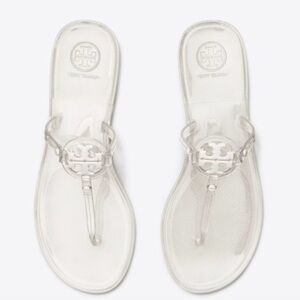 Tory Burch Mini Miller Clear Transparent Jelly Sandals Thong Flats Logo Size 7